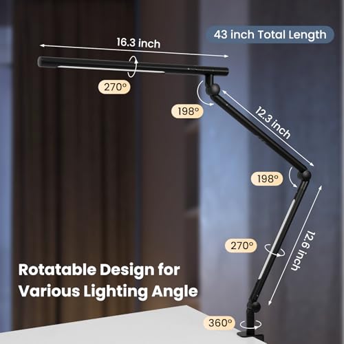Pak LED Desk Lamp with Clamp, 18W Dual Light Architect Desk Light, Adjustable Swing Arm RGB Light Sensor Switch, Eye-Caring 4 Modes Stepless Dimming Table Lamp for Home Office Reading Study Gaming — view 4