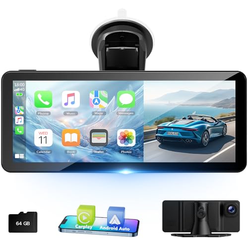 HOTPEAK 6.86"Inch CarPlay Screen with A-pple Car Play &Android Auto,2.5K Front Cam,Mirror Link/Siri/FM/Bluetooth 5.0,Portable Touch Screen CarPlayer Wireless Car Play Screen for All Vehicles