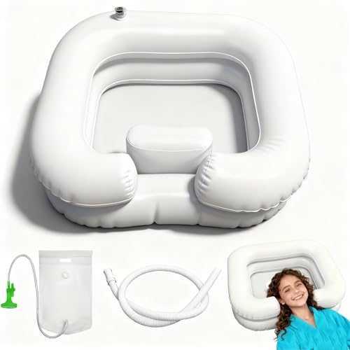 Gonflable pour Les Personnes Alitées, Bac Shampoing Domicile, Bac à Shampoing Gonflable en PVC, avec Tuyau de Vidange de 1 M, Pommeau de Douche, Sac à Eau,...