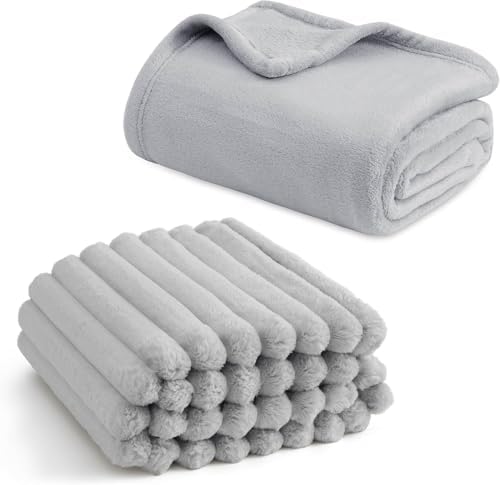 Bedsure Blankets for Bed,Light Grey,84x90&90x90 Inches