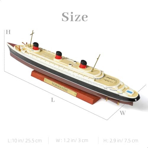 SEBUNAS 1/1250 Normandie-Kreuzfahrtschiffmodell, klassisches Bootsmodell aus Metalllegierung und Druckguss, legendärer französischer Ozeandampfer mit Ausstellungsständer aus Holzmaserung als Geschenk