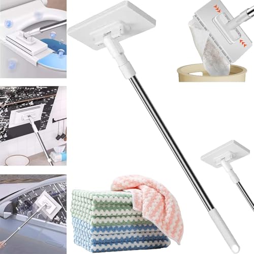 Snap Grip Mini Mop 2026 Upgraded Disposable Dust Mop Zero Touch Mini Mops Convenient Cloth Changing Mops for Kitchen Counter Foldable 100cm Adjustable Long Handle Mopping Stick (1*mop+5*Cloth)