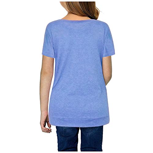 Girls Casual Solid Color Tops,Kids Girls Casual Tunic Tops Knot Front Button Short Sleeve Blouse T-Shirt Tee(Blue,12-13 Years)2