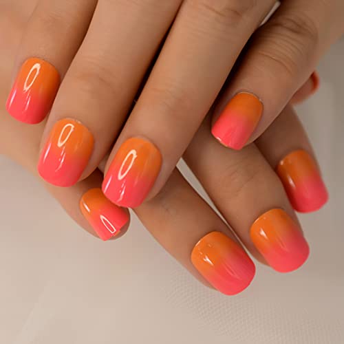 Coolnail Orange Pink Ombre French Press On Nails #TOP13