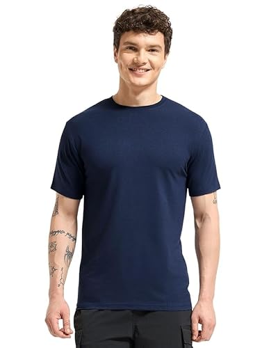Image of Wellbi Bamboo Men’s Tshirt Ultra-Soft, Breathable & Sustainable | Premium Bamboo Cotton Blend | Comfort | Stylish & Eco-Friendly T-Shirt for Men (UK, Alpha, M, Regular, Regular, Navy (Blue))