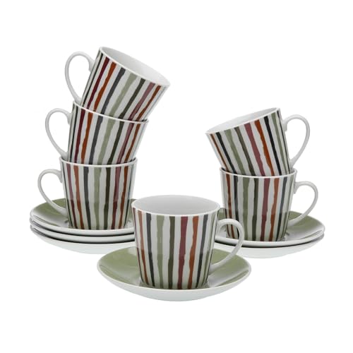 Versa Set de 6 tazas de té con plato Ligne, Medidas (Al x L x An) 10,5 x 8 x 6 cm, Color Granate