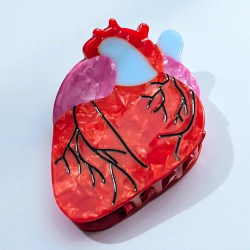 KEMMINTVN Anatomical Heart Hair Claw Red Acrylic Medical Design Hair Clip Statement Fashion Accessory for Women