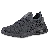 VAN HILL Herren Sportschuhe Laufschuhe Sportliche Strick Schuhe Flache Stoff Schnürer Profilsohle Turnschuhe Schnürschuhe 205446 Grau 43