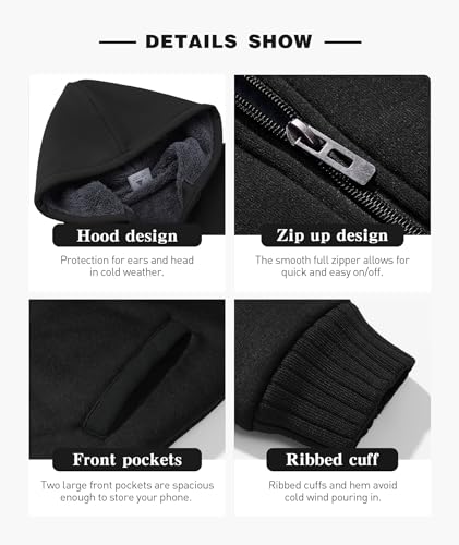 Image of SECOOD Kids Hoodie Fleece Jacket Warm Sherpa Lined Zip Up Hooded Sweatshirt Soft Winter Coat Boys Girls School Outerwear