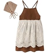 SIUULUZZ Girls Summer Dress Halter Neck Boho Lace Backless Sundress with Headscarf