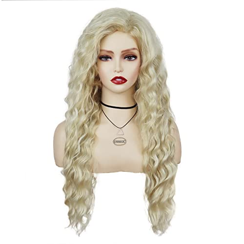Image of GNIMEGIL Womens Long Blonde Curly Wigs Wavy Fluffy Wig Soft Natural Looking Synthetic Hair Wig Thick Body Wave Hair for Daily Party Cosplay Halloween Costume (Lightest Blonde)