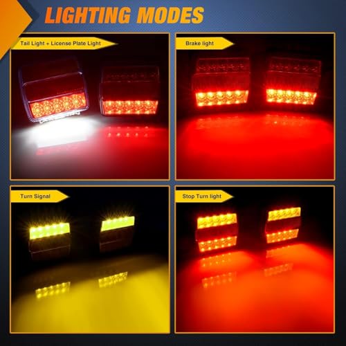 Magnetic LED Trailer Towing Light Kit 24ft Cable with 7 Pin Plug Tail Stop Amber Turn Signal License Plate Light on 12V RV Pickup Trucks Marine Boats Trailers, 2 Year Warranty (5 Wire System)