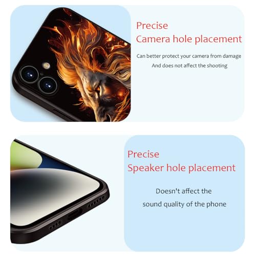 Printed with Lion for iPhone 16 case, Flaming Lion Silicone Soft Shockproof Case - Exuding Royal Authority (A1-Lions-Animal)