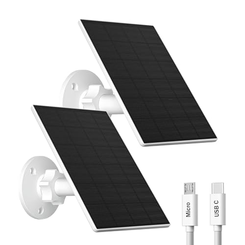 Image of VUEBEE 2W Solar Panel for Security Camera Outdoor, USB/USB-C Charger with IP65 Waterproof, 360° Adjustable Mount & 7.2ft Cable, Compatible with Rechargeable Battery Cameras (2 Pack, White)