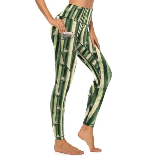 Pantalon de yoga taille haute avec poches legging de sport gainant à rayures cactus