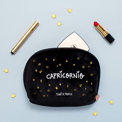 Horoscope Velvet Makeup Bag, Black/White, Medio, Capricorpio - Image 3