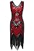 BABEYOND Women's Flapper Dresses 1920s V Neck Beaded Fringed Great Gatsby Dress Red