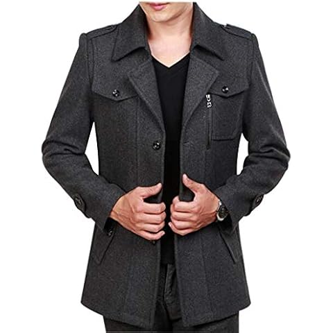 HZCX FASHION Mens Lapel Double Collar Mid-Length Wool Peacoats Stylish Car Coats 2019080506-135-GR-UK S Grey Cover