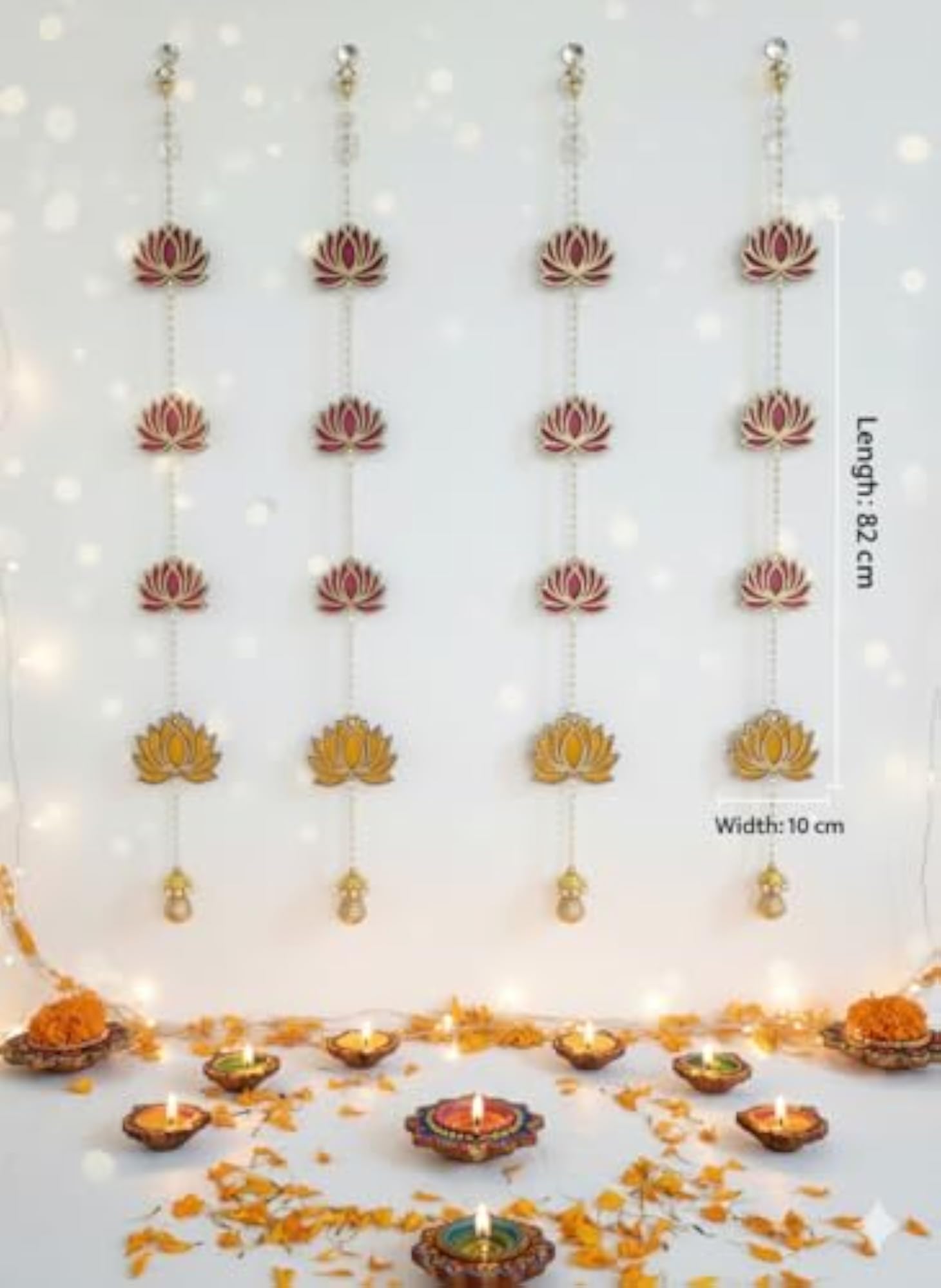 Beaded Toran String with Gold Bell Charms for Door Hanging