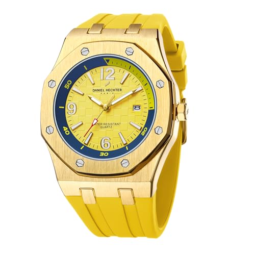Image of Daniel Hechter Paris Grenelle Collection Analog Watch for Men - Stainless Steel Bezel, Silicone Strap with Textured Dial and Date Display Function - DHM1015