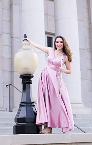 Plus Size Black Prom Dresses Long V-Neck Ball Gown Wedding Dress Satin Bridesmaid Dress With Pockets 20 #TOP3