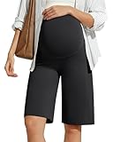 G4Free Maternity Workout Shorts Over The Belly Stretchy Wide Leg Pregnancy Athletic Shorts Bermuda for Work Casual(Black,L)