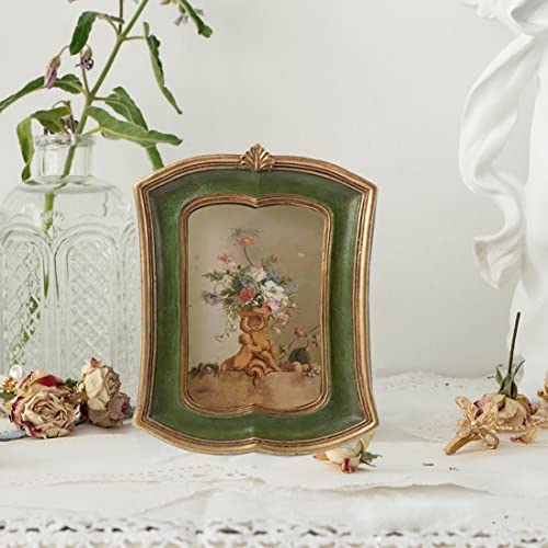 Kangce Vintage Picture Frame 5X7 Antique Ornate Photo Frame Tabletop And Wall Hanging Old-Fashioned Picture Frame, Decorative Retro Design Home Decor, Photo Gallery, Art, Green #TOP3