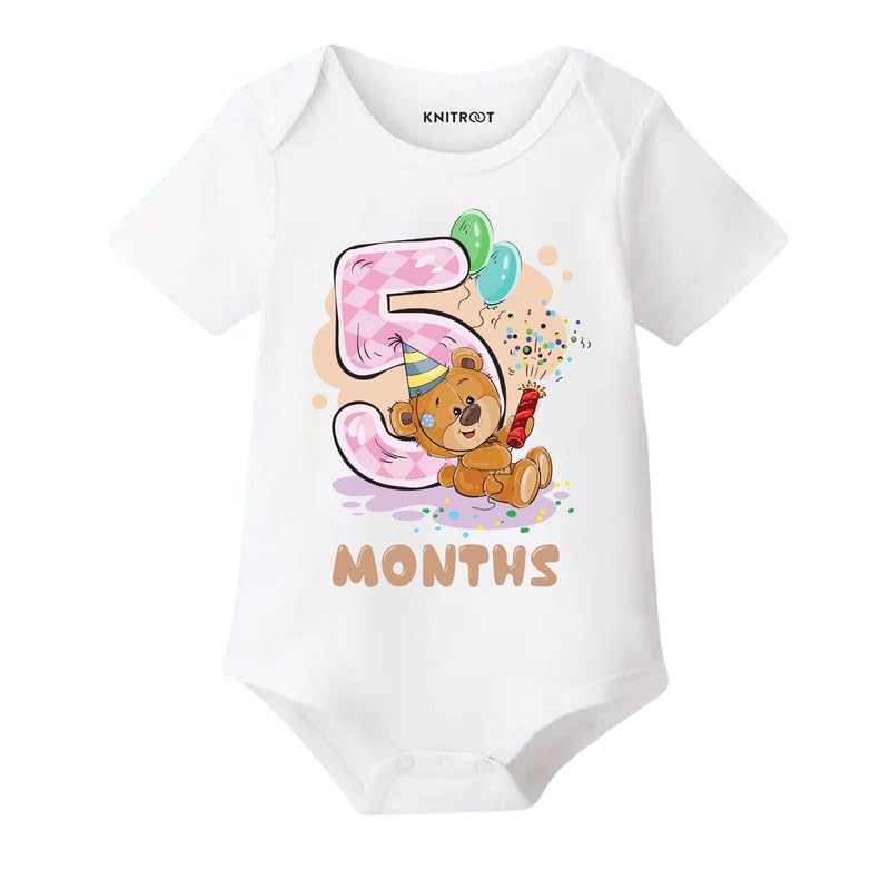 Image of Knitroot Monthly Birthday Teddy Special, Newborn Baby Half Sleeve Unisex Romper, Onesies, Sleepsuit, Body Suit, Envelope Neck, 1 to 12 Months Print, 0-12 Months, Infant Cloth for Boys & Girls