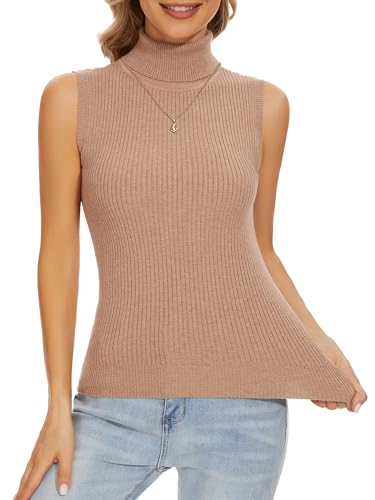 Image of Sleeveless Turtlenecks Tops for Women Slim Fit Knit Sleeveless Vest | Lightweight Stretchy Turtleneck Sweater Women Business Casual Wear