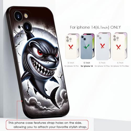 Printed Shark Pattern for iPhone 14 Case, Printed Fierce Red-Eyed Shark Cartoon Silicone Soft Shockproof case,for Girls & Women & boy & Men(B1-Cartoon Shark-Cool)