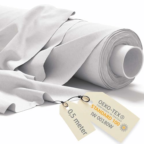 DreamRoots Telas por metro Algodon 0.5Mx160cm 145 g/m² - Tela para tapizar, cortinas, disfraz, manualidades - Tela de lienzo, Blanco