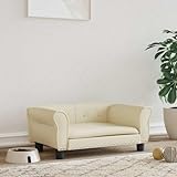 RMIHSJG Hundebett Creme 70x45x30 cm Kunstleder Sofa mit Kiefernholzrahmen und wasserdichtem Bezug - Bequemes Haustierbett für Hunde, 4 Füße für Stabilität, weiche Polsterung