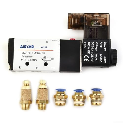 4V210-08 DC 24V Solenoid Pneumatic Valve 5 Port 2 Position with Connector Muffler for Industrial Pneumatic Systems