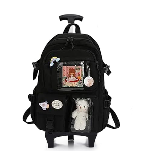 Mochila de carrinho Rodinhas Infantil Imperme?vel e com Grande Capacidade, mochila escolar para crian?as de 6 a 13 Anos (preta 3)
