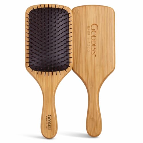 Premium Bamboo Hair Brush – Natural Wooden Paddle with Gentle Scalp Massage, Anti-Frizz & Anti-Static Detangling Brush for All Hair Types (Long, Thick, Curly & Fine) – Eco-Friendly– Goddess Hair BCN