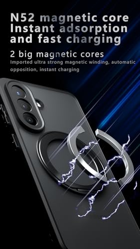 Image of Compatible with Samsung Galaxy A24 4G Case Cover,Compatible with Samsung Galaxy A24 4G Built-in 360Rotating Magnetic Mount Matte Translucent Phone Protective Case Black