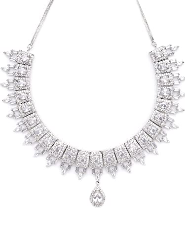 Image of Karatcart Silver Toned American Diamond Studded Jewellery Set for Women