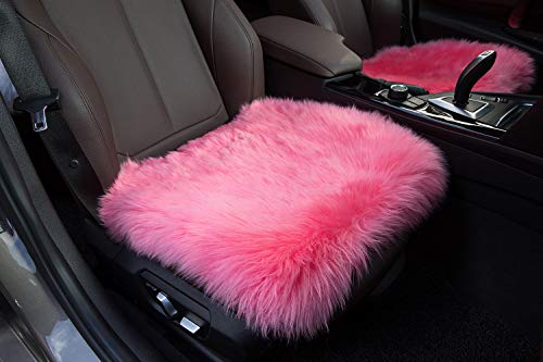 Sisha-A Sheepskin Seat Cushion Cover Winter Warm Natural Wool Car Seat Covers Universal Fit For Most Car, Truck, Suv, Or Van Front Pink #TOP3