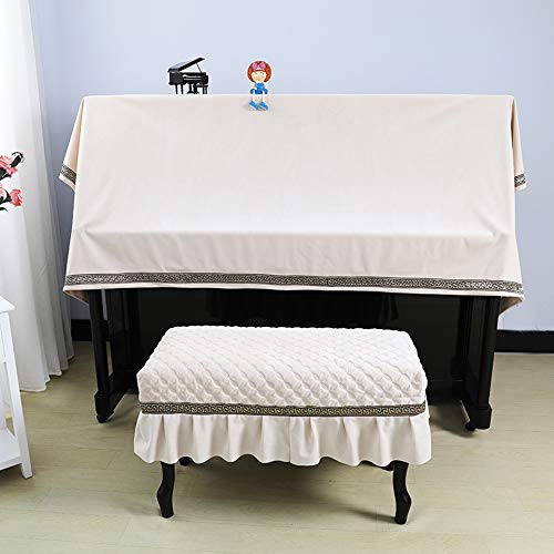 Demi-couverture De Piano De Velours,couleur Solide Classique Couverture De Poussière Molle De Piano Pelucheuse Avec Macrame Et Couverture De Tabouret Pour Piano Standard Soins Du Clavier Beige Hou Cover