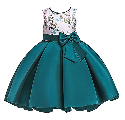 Bowknot Flower Girls Dress Beaded Embroidery Princess Dress Formal Evening Party Dress Prom Gowns Age 3-10 Years