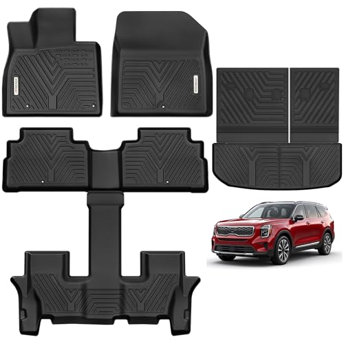 Image of YITAMOTOR Floor Mats for Kia Telluride All Weather 2025-2020 7 or 8 Seater | Custom Fit TPE Rubber Mat, Kia Telluride Accessories Floor Liners Full Set, 1st & 2nd & 3rd Row & Backrest Mat & Cargo Liner