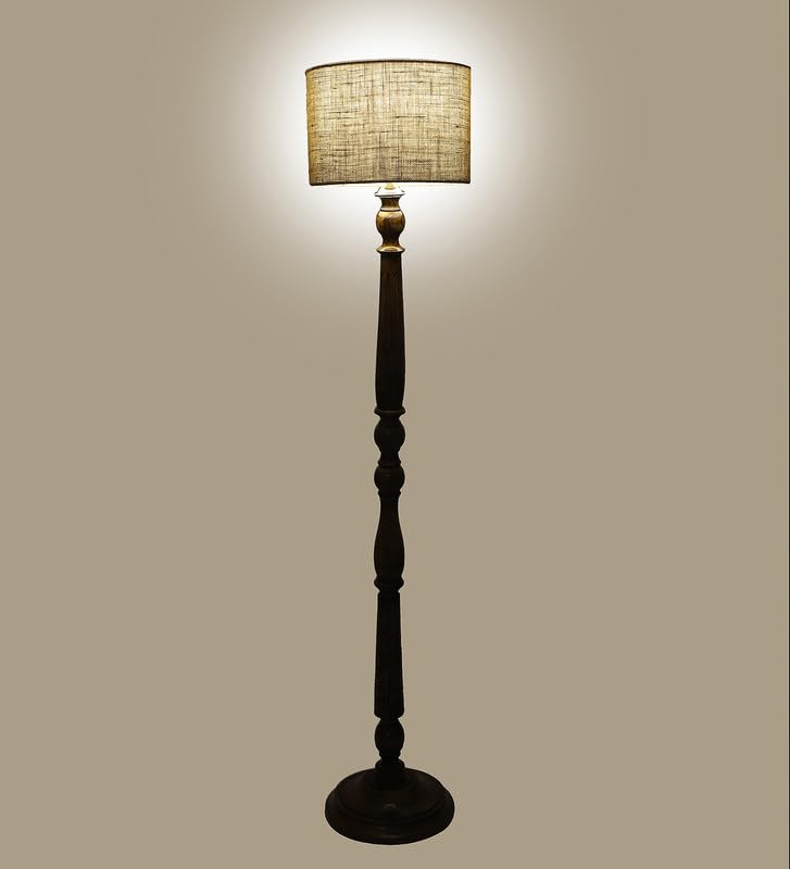 Image of tu casa Mango Wooden Floor Lamps with Beige Jute Shade for Home Decor, Bedrooms Corner, Living Room, Gifting, Diwali Decoration, Hall, Office, Study Room (Height: - 56 inch) - Bulb not Included