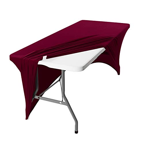 Image of Peomeise 2PCS 6FT Spandex Table Cover Rectangular Stretch Spandex Tablecloth (Burgundy,6FT)