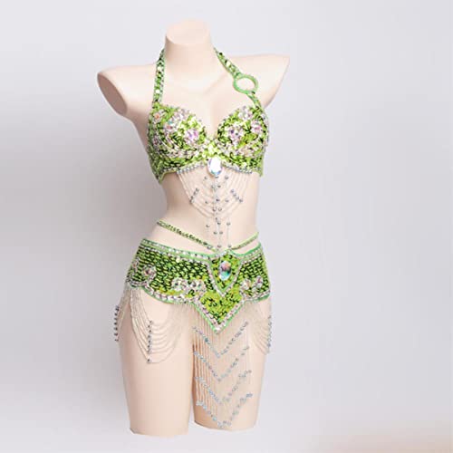 Conjunto de cinturón de sujetador de danza del vientre para mujer Trajes de danza del vientre Ropa de baile nocturno Cinturón de danza del vientre Carnival Tops Cinturón de sujetador de cadena WY710