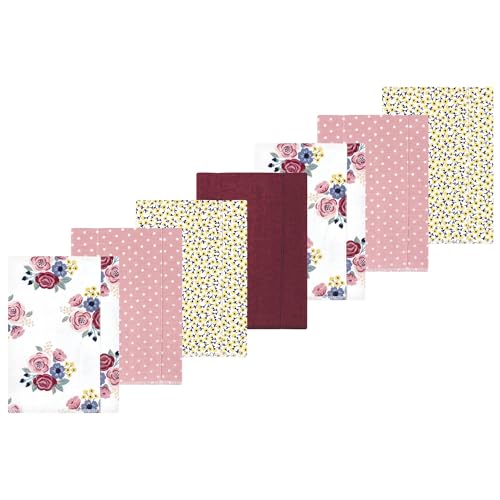 Image of Luvable Friends Hudson Baby Flannel Burp Cloths 7pk, Rose Navy Bloom