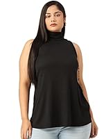 theRebelinme Plus Size Women's Black Solid Color Cotton Knitted Ribbed Top(XXXL)