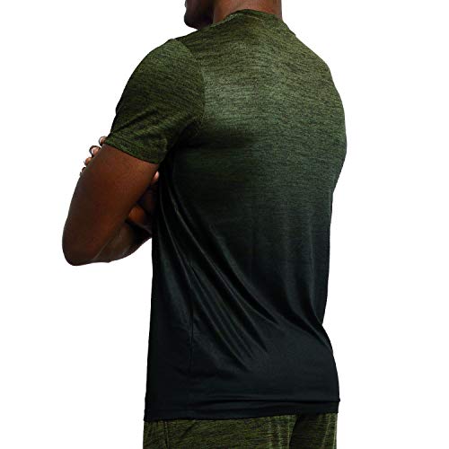 Alive Men’s T-Shirt Active Wear Short Sleeve Top Performance Workout Slim Fit Stretch Quick Dry Athletic Dri Fit Shirt (X-Large Dark Olive Heather/Darker Olive Dip)