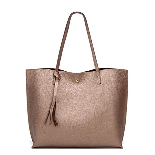 Women s Soft Faux Leather Tote Shoulder Bag from Dreubea, Big Capacity Tassel Handbag Bronze