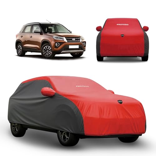 Image of PROTEGO Prime Series India's 1st Anti-Tear Car Cover for Toyota Urban Cruiser | Heavy-Duty, Custom Fit, All Weather | 100% Waterproof, Windproof & Hail Resistant | 2-Year Warranty | Red + Black