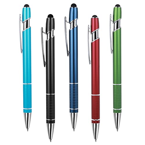 Tiesome 5 Pieces Ballpoint Pen With Stylus Tip, 2 In 1 Stylus Pens Stylish Pen, 0.5 Mm Black Ink Retractable Ballpoint Pen, Metal Stylus Pen For Touch Screens School Office Gift Supplies #TOP9